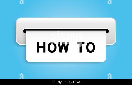 Banner coupon bianco con la parola "How to from machine" su sfondo blu Illustrazione Vettoriale
