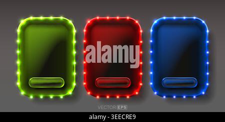 Cornici brillanti con pulsanti per un design dell'interfaccia utente moderno. Illustrazione vettoriale. Illustrazione Vettoriale