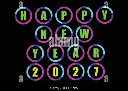Felice anno nuovo 2027 colorato design tipografico su sfondo nero Illustrazione Vettoriale