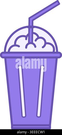 Icona Milkshake colorata. Illustrazione vettoriale. Bevanda da dessert a base di latte e gelato. Concetto di fast food Illustrazione Vettoriale
