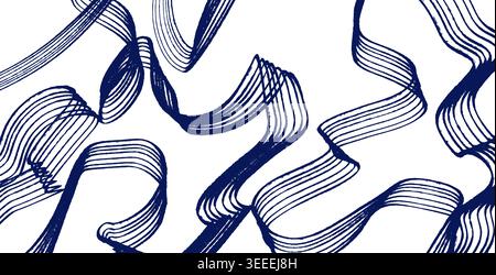 Sfondo ondulato astratto disegnato a mano con linee curve rosse su uno sfondo isolato. Foto Stock