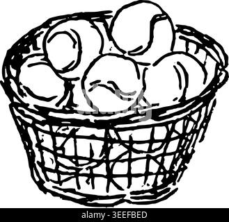 Cesto disegnato a mano di palle da tennis disegno vettoriale Illustrazione Vettoriale