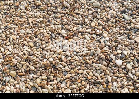 Sfondo di Pebble Beach in Croazia con texture e motivo in pietra naturale per un versatile, A Foto Stock