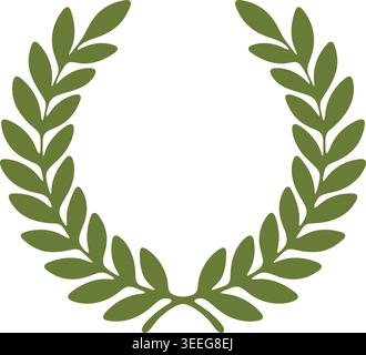 Semplice illustrazione di una corona circolare di alloro verde realizzata con foglie accoppiate legate sul fondo. Illustrazione Vettoriale