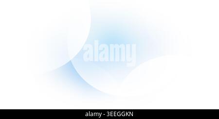 Uno sfondo astratto pulito con cerchi bianchi sovrapposti con una sfumatura blu soffice e brillante che emana dal centro. Foto Stock