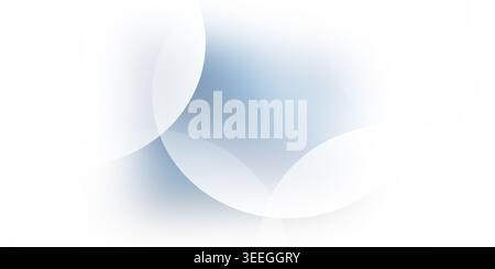 Un design astratto pulito e minimalista con cerchi bianchi sovrapposti con ombre blu morbide, su sfondo bianco puro. Foto Stock