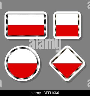 Illustrazione sul set di temi bellissimi simboli per la bandiera di stato colorata Polonia, logo bandiera di stato Polonia costituito da un design piatto con elementi colorati, mo Illustrazione Vettoriale