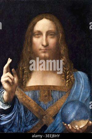 Leonardo da Vinci – Salvator Mundi, c.1500 – Rinascimento, ritratto di Cristo Salvatore del mondo, gesto di benedizione delle sfere | ArchiVerse Foto Stock