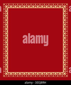 Cornice decorativa elegante elemento vettoriale per il design in stile orientale, spazio per il testo. Bordo dorato e rosso floreale. Illustrazione in pizzo per inviti e biglietti d'auguri Illustrazione Vettoriale
