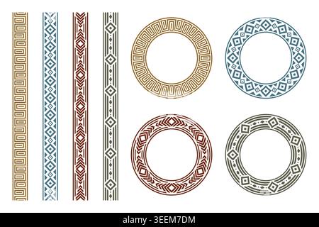 Bordi decorativi e cornici con motivo geometrico impostati per la progettazione Illustrazione Vettoriale