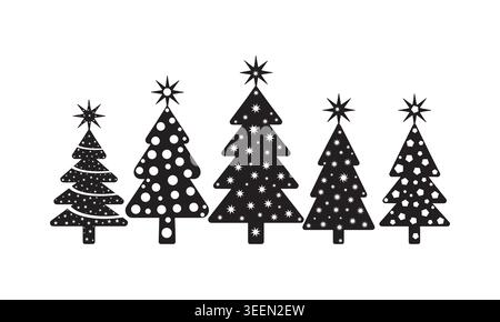 Set sagome albero di Natale – Collezione di icone vettoriali per le festività natalizie Illustrazione Vettoriale