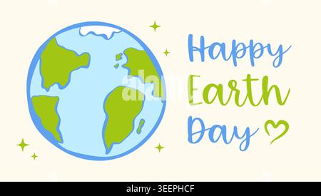 Poster Vector vintage per Earth Day. Giornata della Terra 22 aprile. Amiamo il nostro pianeta. Illustrazione Vettoriale