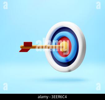 3D Dart che raggiunge il centro di un bersaglio. Illustrazione Vettoriale