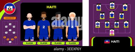 Haiti Football Team Roster che mostra la formazione strategica per il torneo di calcio Mondiali 2026 annuncio partita Vector. Illustrazione Vettoriale