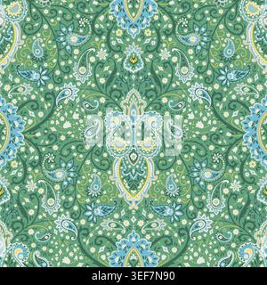 Elegante design Paisley floreale Damasco verde Illustrazione Vettoriale