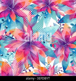 Sfondo senza cuciture con fiori astratti ad acquerello . Disegnato a mano. Non ai, illustrazione vettoriale. Illustrazione Vettoriale