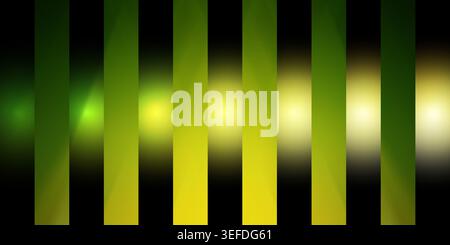Uno sfondo astratto vibrante composto da strisce verticali verdi e nere con punti luminosi gialli luminosi ed effetti luminosi lenti morbidi. Foto Stock