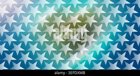 Vivace sfondo astratto con un motivo ripetuto di stelle bianche su una sfumatura di blu, verde e verde con strisce luminose dinamiche. Foto Stock