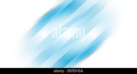 Sfondo astratto con strisce diagonali nelle sfumature blu e bianco con un effetto luce soffusa e brillante, isolato su uno sfondo bianco puro. Foto Stock