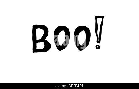Testo boo font calligrafia scritta a mano scritta scritta a mano icona oggetto di colore nero boo buon giorno di halloween 31 giorni mese di ottobre orrore spaventoso fantasma Foto Stock