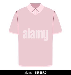 Polo minimal rosa con colletto pulito, maniche corte e silhouette liscia con un semplice dettaglio di placket e una struttura raffinata. Vista frontale illustrazione tecnica di moda. Vettore Illustrazione Vettoriale