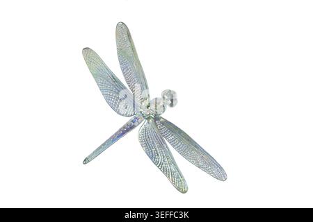 Decorazione natalizia sotto forma di libellula isolata su sfondo bianco. Ornamenti natalizi Foto Stock