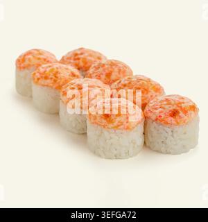 Fila di deliziosi sushi panini giapponesi al forno Foto Stock