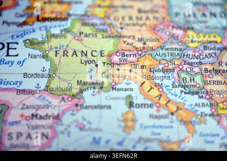 Mappa di Torino Italia evidenziata con sfondi Soft Blur Foto Stock