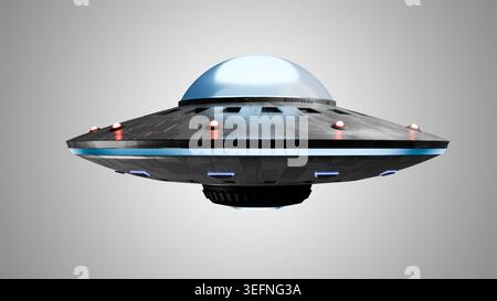Astronave aliena UFO. Illustrazione con rendering 3D. Foto Stock