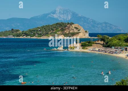 Megali Ammos Beach e Blue Lagoon, Ammouliani, Grecia Foto Stock