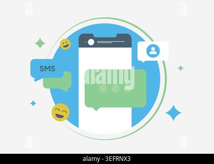 Icona messaggi SMS mirati. Campagne SMS personalizzate per un marketing mobile efficace. Campagne SMS personalizzate mirate per le piccole e medie imprese. Illustrazione vettoriale con icone su sfondo bianco. Illustrazione Vettoriale