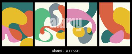 Arte moderna minimalista con forme astratte fluide e colori vivaci, perfetta per sfondi creativi e decorazioni a parete. Illustrazione Vettoriale