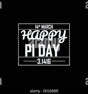 687A allegra illustrazione vettoriale Pi Day con il simbolo circondato da elementi festivi e bianco e nero per la tipografia del design della T-shirt Illustrazione Vettoriale