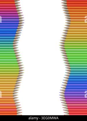 Righe verticali a doppia onda di arcobaleno o tavolozza di colori su sfondo bianco piatto, ritorno a scuola, idea o creatività Foto Stock