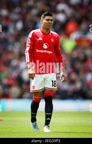 Manchester, Regno Unito. 17 maggio 2026. Centrocampista del Manchester United Casemiro (18) durante la partita Manchester United contro Nottingham Forest Premier League all'Old Trafford, Manchester, Inghilterra il 17 maggio 2026 Credit: Phil Duncan/Every Second Media Credit: Every Second Media/Alamy Live News Foto Stock