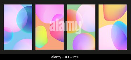 Set di cover trendy con sfumature 3D. Collezione di poster dai colori vivaci Illustrazione Vettoriale