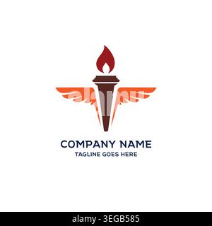 Design grafico Flambeau minimalista con ali piuma e silhouette Hot Blaze Illustrazione Vettoriale