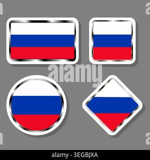 Illustrazione sul set di temi bellissimi simboli per la bandiera di stato colorata Russia, logo bandiera di stato Russia costituito da un design piatto con elementi colorati, mo Illustrazione Vettoriale