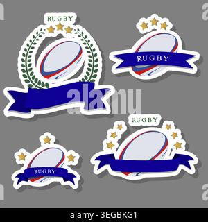 Illustrazione sul tema dell'accessorio della collezione set per il rugby di gioco sportivo, schema costituito da elementi di gioco di rugby sportivo, composizione astratta dello sport Illustrazione Vettoriale