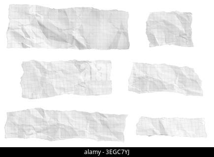 Set di pezzi di carta grafica strappati e deformati isolati su sfondo bianco. Modello modello Foto Stock