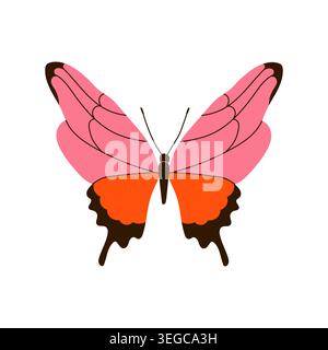 Illustrazione colorata del vettore a farfalla a coda di rondine rosa e arancione isolata su sfondo bianco Illustrazione Vettoriale