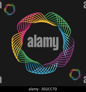 Colorato spirografo arcobaleno sfondo nero Illustrazione Vettoriale