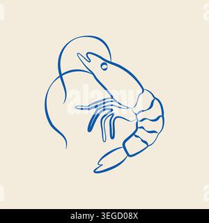 Gamberetti disegnati a mano in stile art-doodle per l'arredamento di eventi, menu, marchio di ristoranti di pesce o progetto di vacanza al mare Illustrazione Vettoriale