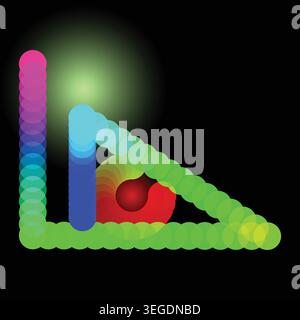 Vivaci forme geometriche colorate su sfondo nero con effetto gradiente Illustrazione Vettoriale