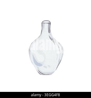 Illustrazione minimalista ad acquerello di vaso in vetro trasparente vuoto con riflessi, isolato su sfondo bianco, per mockup digitali realistici e branding lifestyle, progetti di design floreale Foto Stock