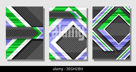 Set di copertine vettoriali, cartelle colorate a4 con forme decorative a rombi con spazio di riproduzione per testo pubblicitario su sfondo a righe scure, raccolta di desi astratti Illustrazione Vettoriale