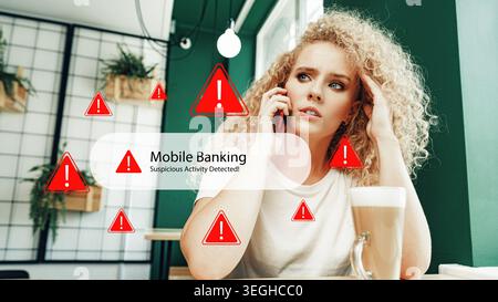 Il messaggio sms di chiamata truffa avvisa del rilevamento di attività sospette e di un'attività bancaria mobile Foto Stock