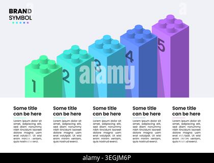 Modello infografico con 5 opzioni o passaggi. Colonne. Può essere utilizzato per layout del flusso di lavoro, diagrammi, banner, webdesign. Illustrazione vettoriale Illustrazione Vettoriale