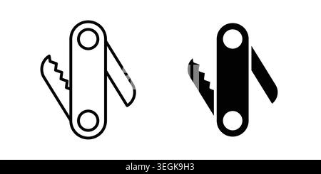 Logo icona coltello svizzero. Icone di stile del contorno con versioni piatte Illustrazione Vettoriale