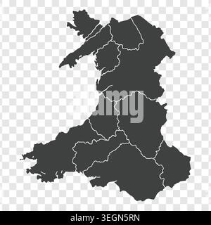Mappa del Galles, silhouette ricca di dettagli, design liscio e piatto. confini territoriali. semplice illustrazione vettoriale. illustrazione vettoriale. modificabile e scalabile. Illustrazione Vettoriale